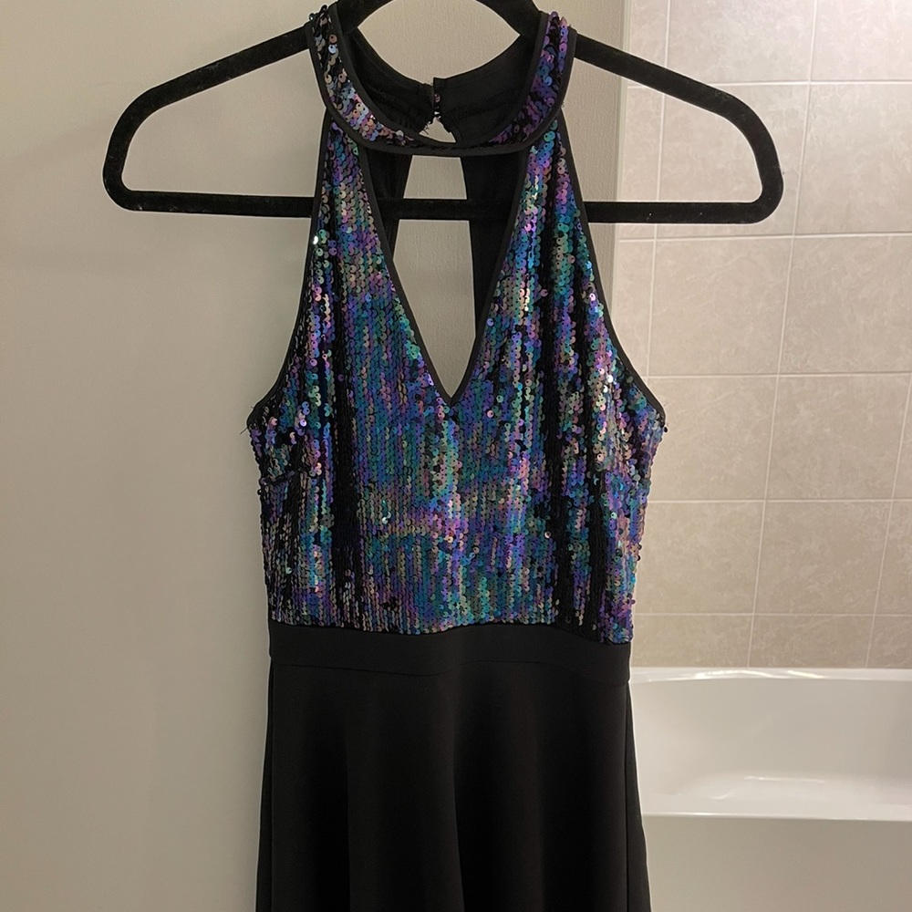 Francesca’s Black and Purple Sequin Dress